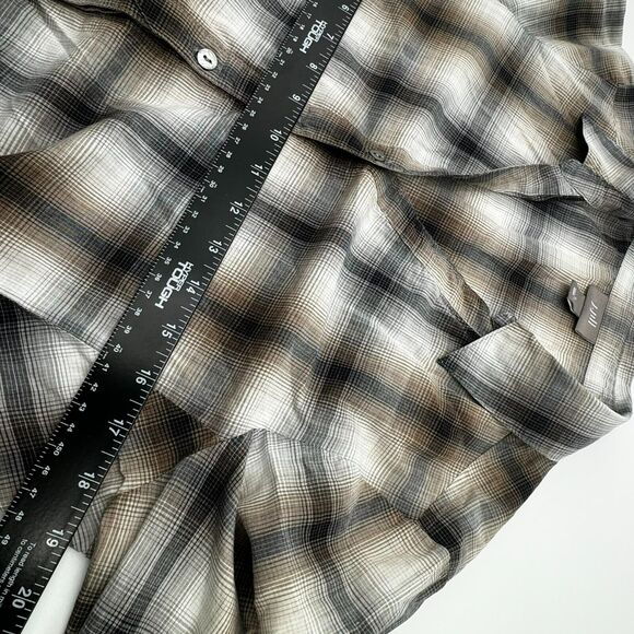 J. Jill Women's Small Tan Brown Plaid Button Up Shirt Blouse V neck Long Sleeves - Picture 9 of 10